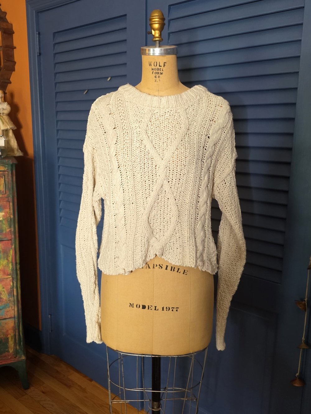 Free People Cutting Edge Cable Knit Pullover Sweater Cream Ivory Large